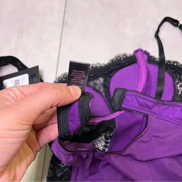 Fredericks of Hollywood Purple Black Ilana Lace Bodysuit Mesh Thong NWT Medium - Picture 14 of 15